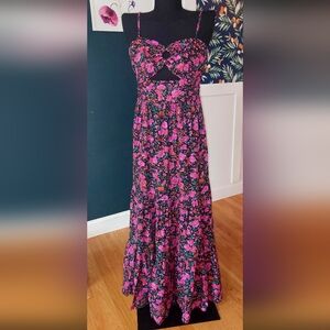 Pink and Purple Ruffled Maxi Dress with Spaghetti Straps